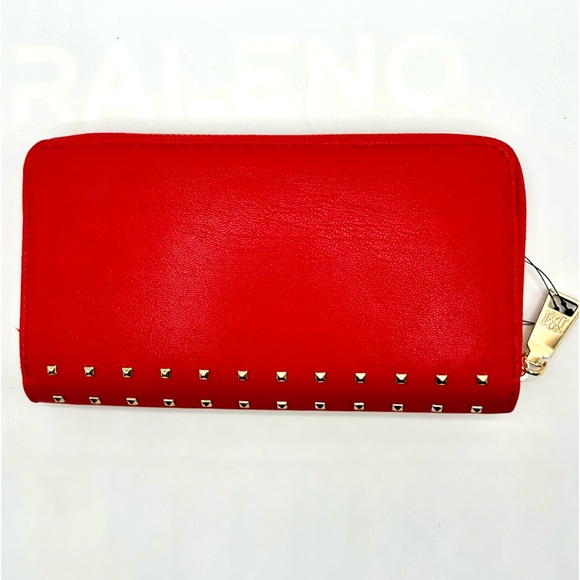 Badgley Mischka Red Zip around Wallet - Glam Gold Studs & Hardware - Picture 2 of 2